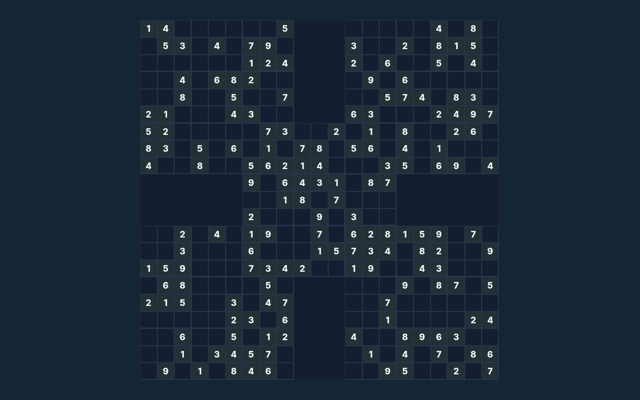 Samurai Sudoku playing interface